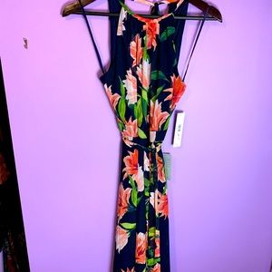 NWT Beautiful floral halter-midi dress- Navy Blue